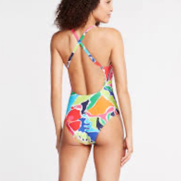 NAUTICA Tropical Open Back Criss Cross Vibrant One Piece Bathing Suit - Picture 3 of 16
